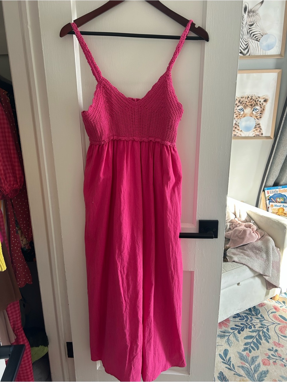 So Me Hot Pink Crochet-Trim Maxi Dress
